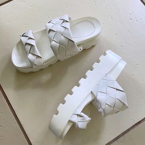 White woven platform chunky sandals